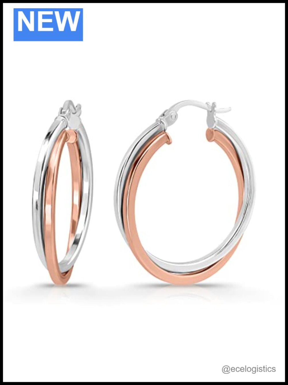 Sterling Silver Intertwining Square-Tube Polished Hoop Earrings